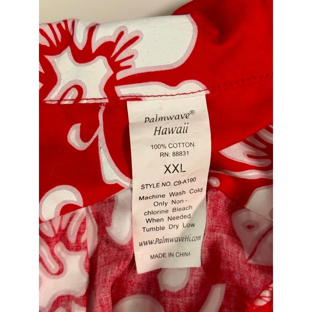 Palmwave Hawaii Shirt Mens XXL Red White Hibiscus Floral Resortware Vacation - Picture 3 of 11